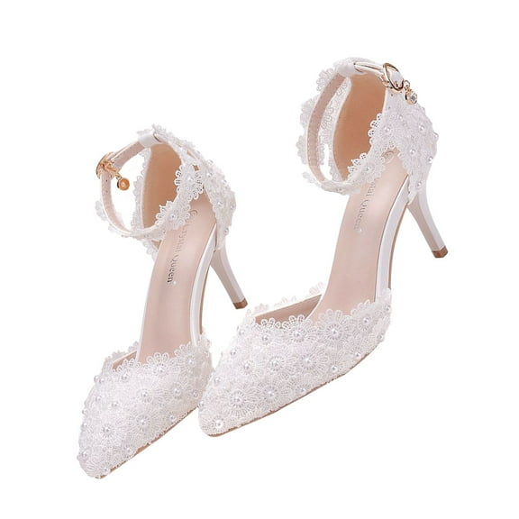 Niceauty 1 Pair of Wedding Heels High Heel Lace White Sandal for Women