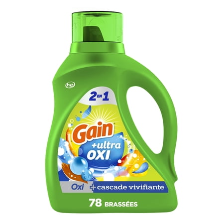 Gain Ultra Oxi Liquid Laundry Detergent, Waterfall Delight Scent, 113 fl oz, 78 Loads