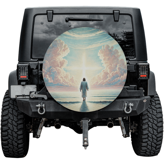 Lotusprinthandmade Christian Jesus Walking on Water Spare Tire Cover Without Backup Camera Hole 6 Sizes (27 in.)
