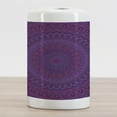 thumbnail image 2 of Eggplant Ceramic Toothbrush Holder, Mandala Shape a Kaleidescopic Style Sixties Inspired Oriental Abstract Art, Decorative Versatile Countertop for Bathroom, 4.5" X 2.7", Purple, 2 of 4