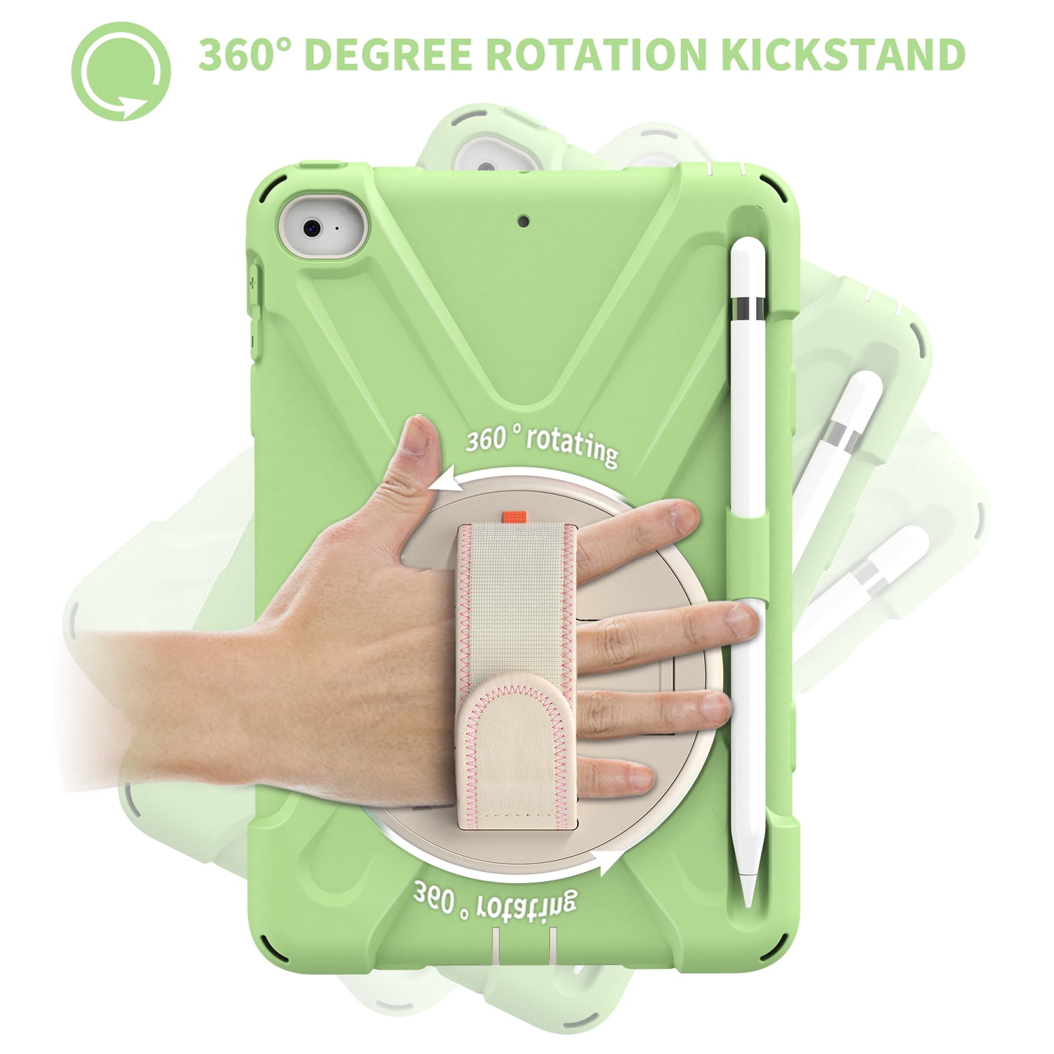 Allytech iPad Mini 5 Case Kids, iPad mini 4 Case with Screen Protector, Heavy Duty Protection Rugged Kids Friendly Shockproof Kickstand Pencil Holder Cover for Apple iPad mini 4/ mini 5,Matchagreen