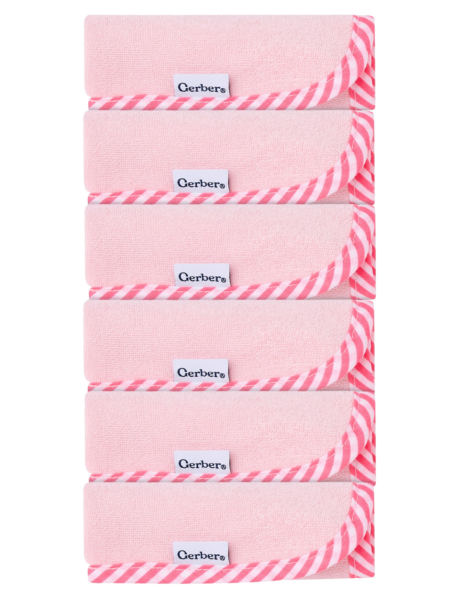 Gerber Baby Girl Pink Absorbent Knit Terry Washcloth, 6-Pack, One Size