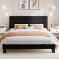 thumbnail image 3 of Amolife King Bed Frame, Platform Bed Frame with Velvet Upholstered Headboard, Black, 3 of 9
