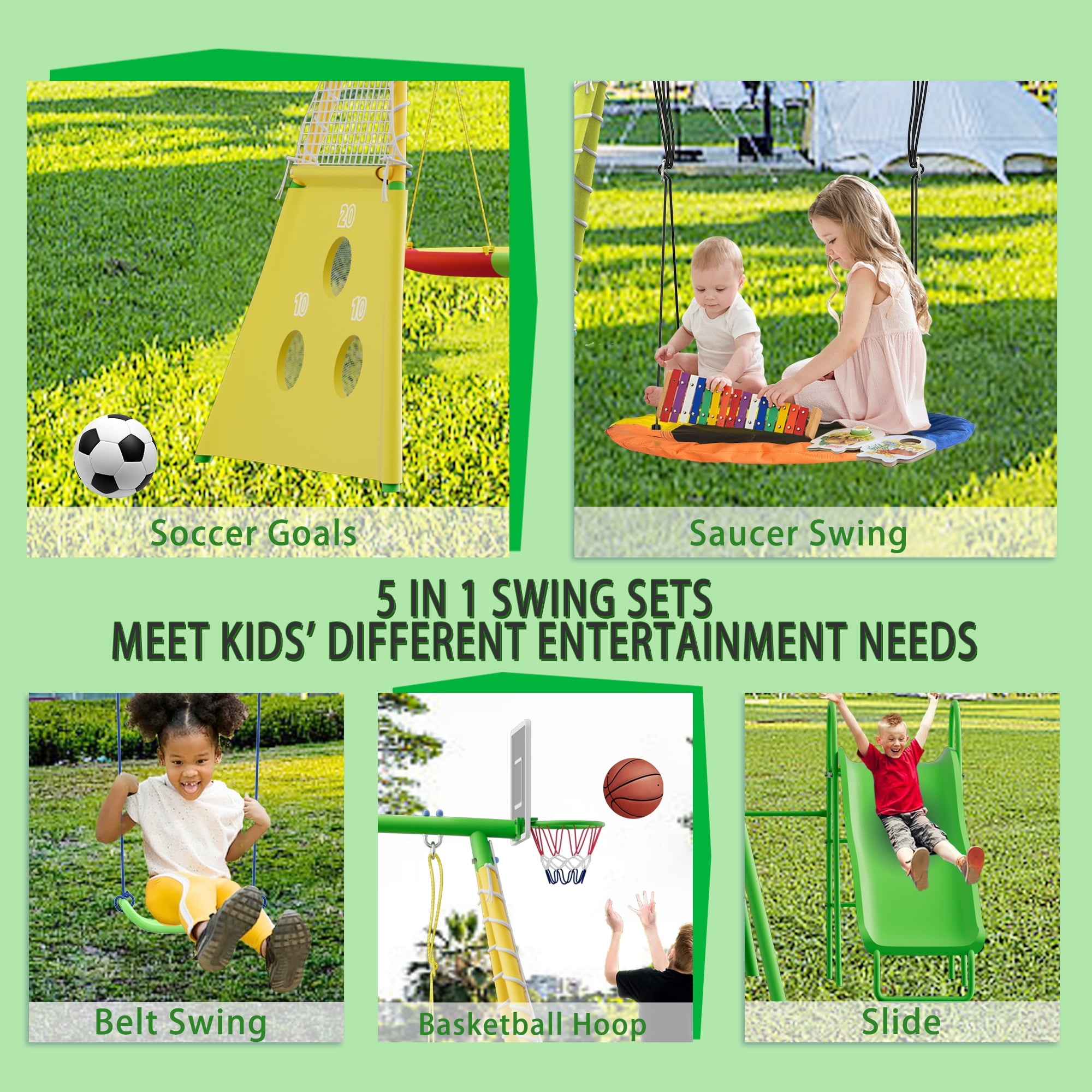 Shengchao Trade Metal Kids Swing Sets with Heavy Duty Outdoor A-Frame, 2 Swings