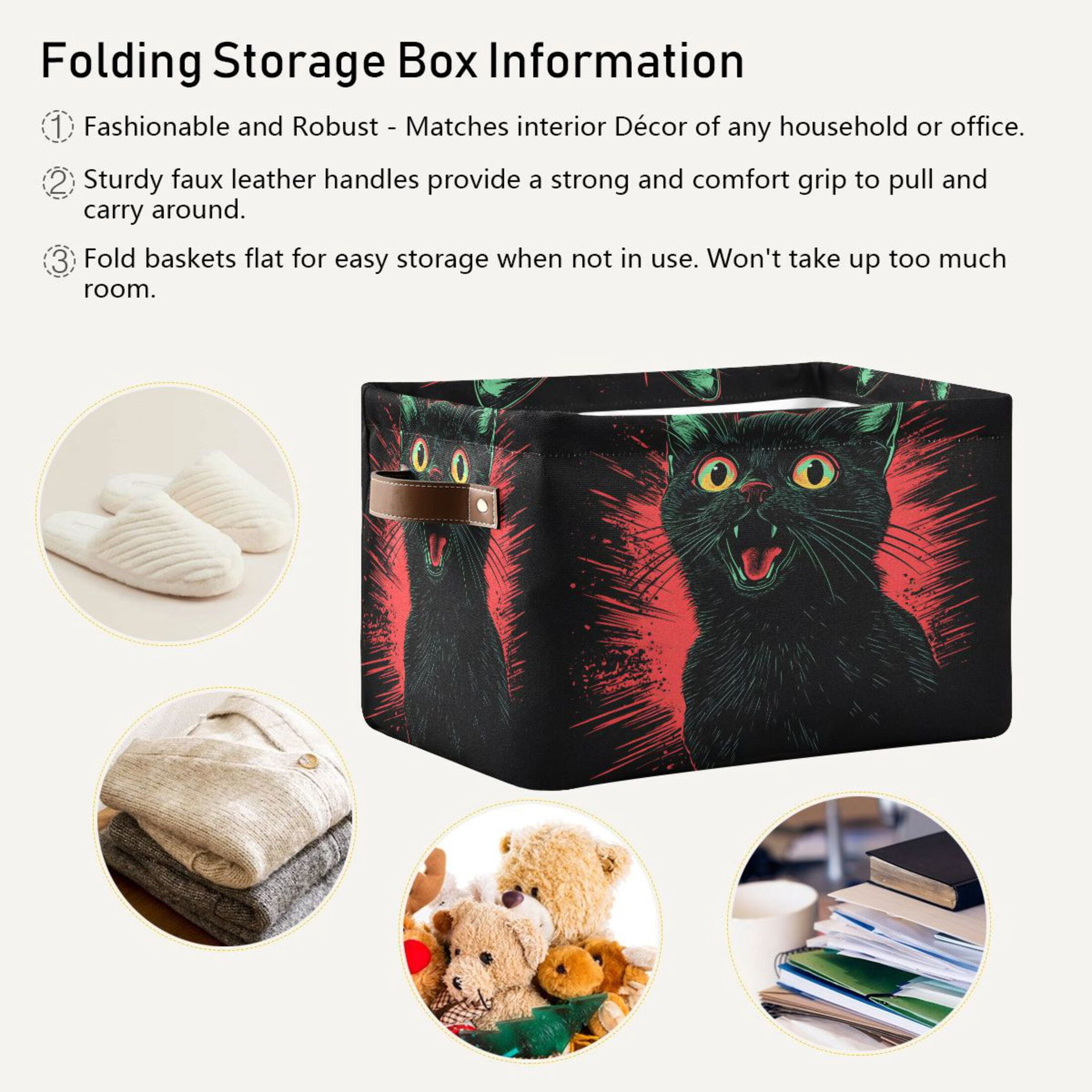 Ryvnso A Black Cat Storage Basket Large Bin Foldable Boxes Toys Organizer 14.2x10.2x8.3in 2 PCs