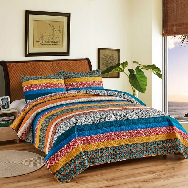 3Piece Quilt Set, Printed Bedspread Coverlet Cover, Lightweight Design