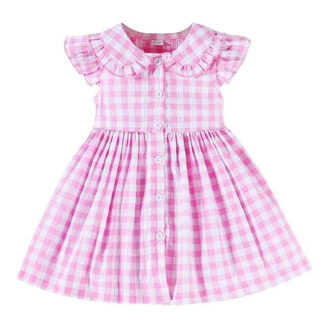 Zshosam Robes pour Filles Fête Robe Fillette Robe Sans Manches à Volants pour Filles Tenues d'Été Robe de Plage Taille 12 18 Mois,(Rose 12-18 Mois)