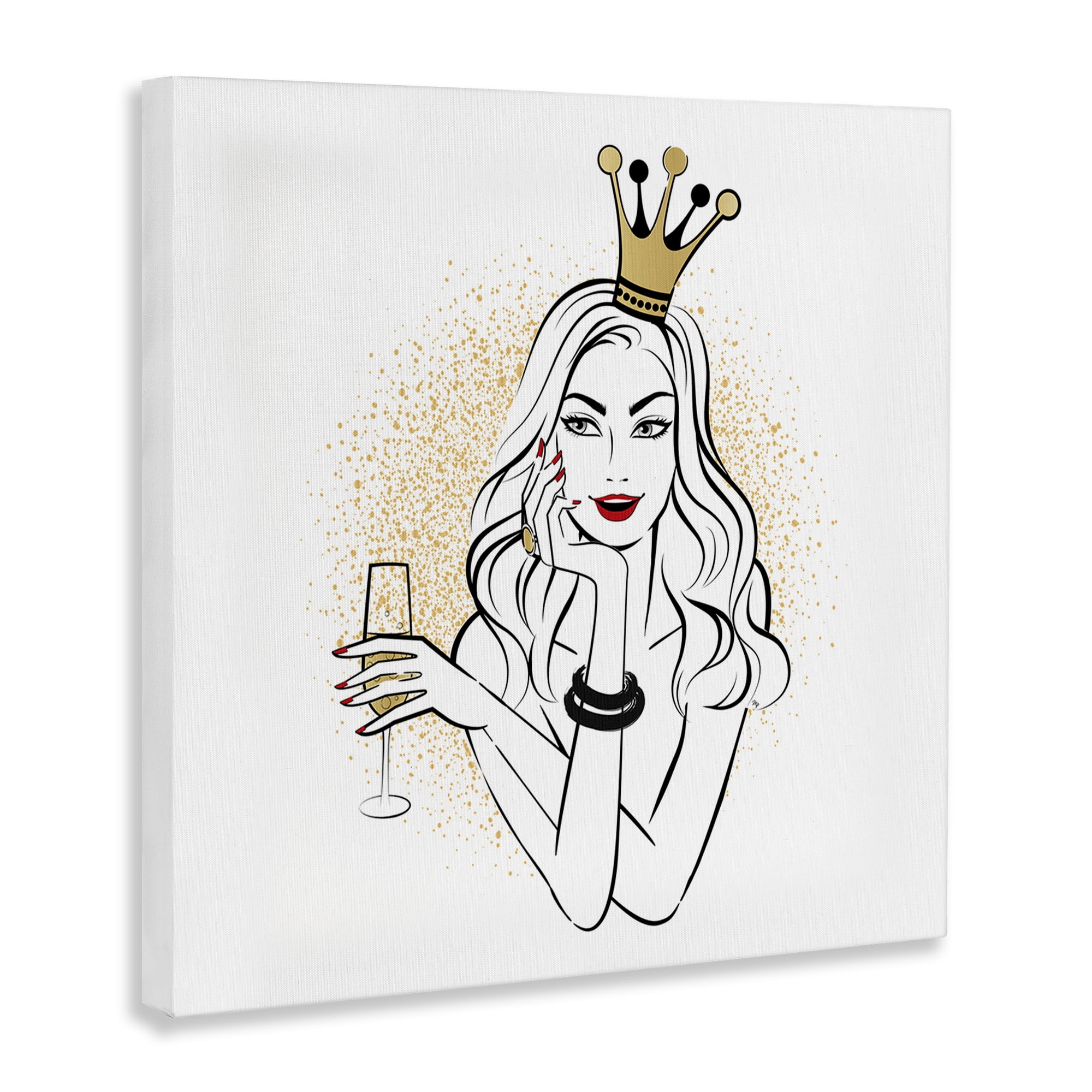 Stupell Industries Princess with Champagne Novelty Painting Gallery Wrapped Canvas Art Print Wall Art, 24 x 24