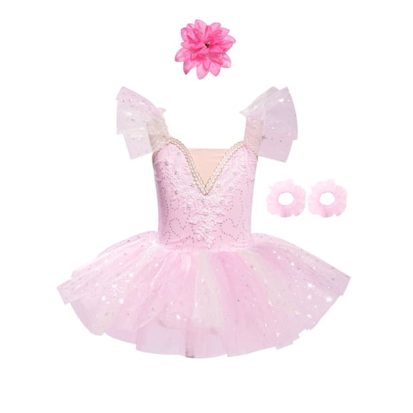 iiniim Kids Girls Swan Lake Ballet Dance Tutu Dress Camisole Skirted Leotard Dancewear Ballerina Dancing Costume Pink 140