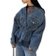 thumbnail image 3 of Chaqueta Vaquera de Motociclista con Cuello en V y Botones para Mujer, con Cuentas y Cintura Ceñida, Ropa de Calle de Otoño A . Azul S, 3 of 10