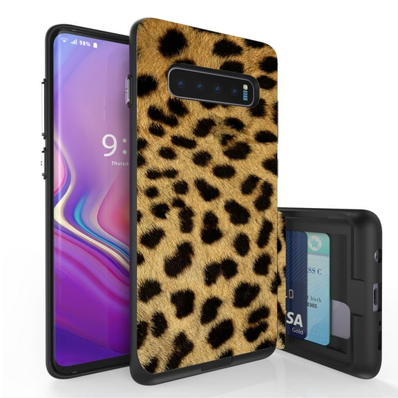 Galaxy S10  Case, Duo Shield Slim Wallet Case   Dual Layer Card Holder For Samsung Galaxy S10  [NOT S10 OR S10e] (Released 2019) Cheetah