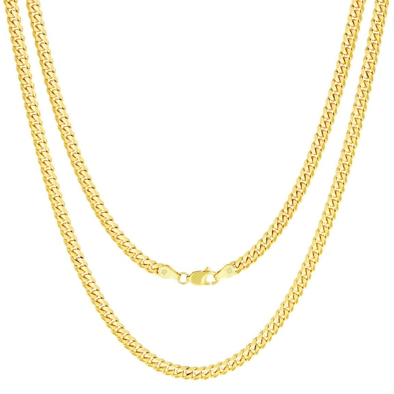 Nuragold 10k Real Yellow Gold Solid Miami Cuban Link 4mm Chain Necklace (16"-30") Italian Jewelry for Men & Women
