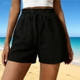 thumbnail image 3 of VBVC Women's Drawstring High Waisted Shorts,Summer Breathable Trousers,Ladies Lightweight Workout Pants with Pockets,Black,S-2XL, 3 of 9