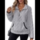 thumbnail image 3 of Suéter de Larga con Cremallera de un Cuarto para Mujer, Sudadera de Forro con Capucha, Sudaderas con Solapa, Suéteres Cálidos con Bolsillos. Gris S, 3 of 9