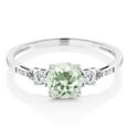 thumbnail image 3 of Gem Stone King 10K White Gold Green Prasiolite White Created Sapphire and White Diamond Accent 3-Stone Engagement Ring for Women (1.10 Cttw, Round 6MM, Gemstone Birthstone, Size 8.5), 3 of 6