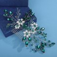 thumbnail image 3 of Flower Bride Wedding Hair Comb Emerald Green Rhinestone Pearl Hair Piece Bridal Crystal Hair Side Comb Hair Accessories for Women, 3 of 4