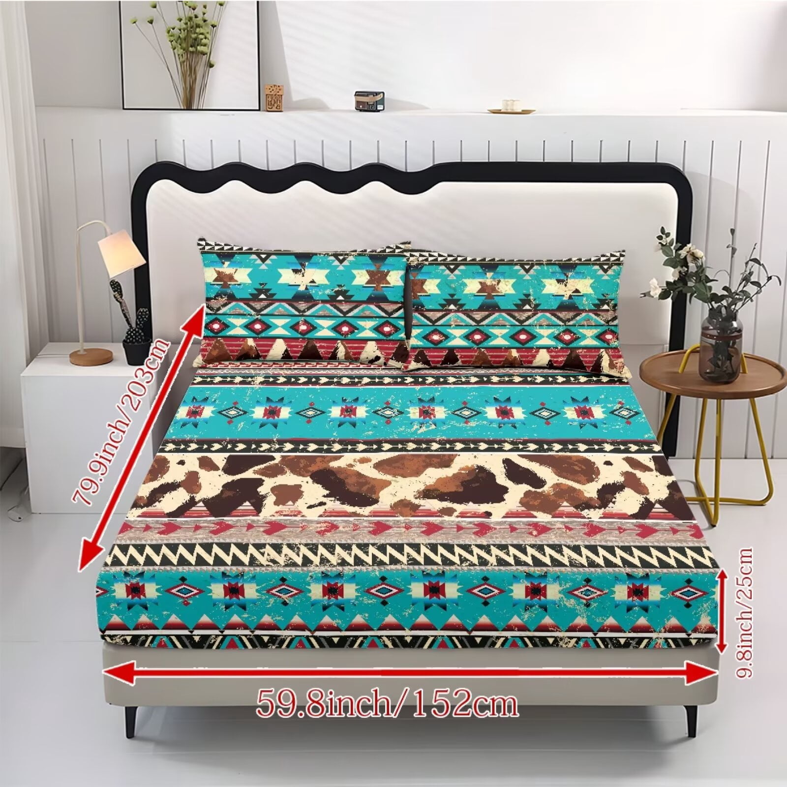 ZIATUBLES Aztec Cow Printed Twin Sheet Set, Soft Cozy Bed Sheet with Pillowcase, Chic Bedding Decor Set, Easy Care for All Seasons, Ideal for Comfy Sleep
