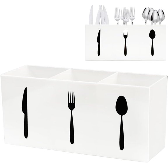 Willorana Small White Acrylic Silverware Caddy, Countertop Flatware Storage Organizer for Kitchen & Dining Room