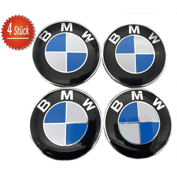 Ensemble de Remplacement d'Emblèmes 4Pcs BMW - Casquettes Centrales de Roue, Emblème de Capot et Emblème de Tronc