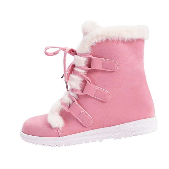 Women's Fleece Lined Ankle Boots Furry Trim Round Toe Shoes Lace Up Platform Warm Booties for Fall Winter