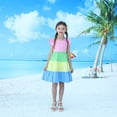 thumbnail image 4 of HILEELANG Girls Cotton Color Block Dress – 100% Soft Cotton Summer Sundress with Ruffle Sleeves, Multi-Color, Sizes 2T-12, 4 of 5