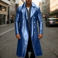 thumbnail image 2 of MIXUE Mens Coats And Jackets Autumn Winter Leather Solid Color Lapel Button Down Long Sleeve Slim Fit Casual Formal Maxi Coat Sportswear,Blue,XXL, 2 of 4