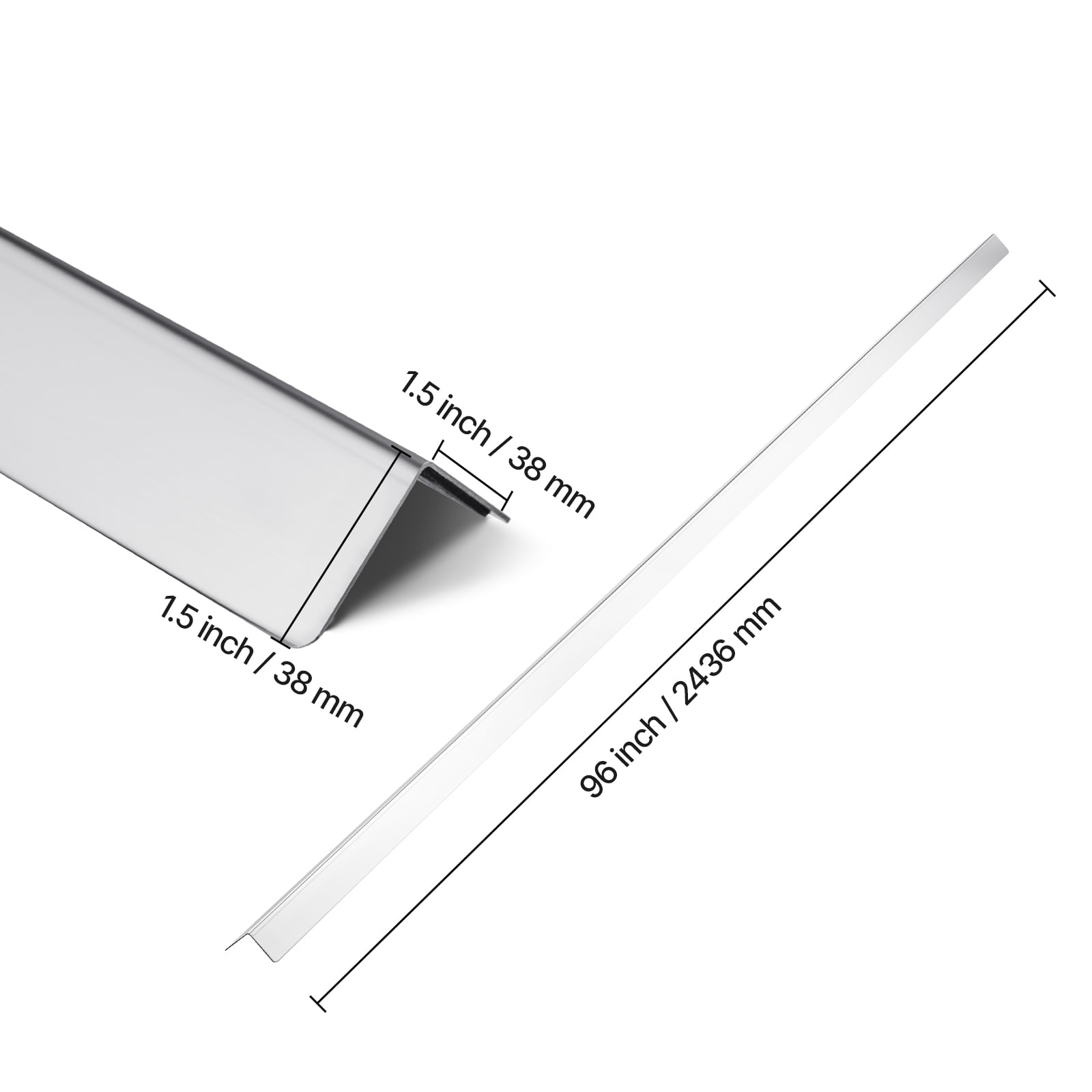 VEVOR Stainless Steel Wall Corner Protector, 1.5 x 1.5 x 96 inch, 10 Pack Metal Corner Guards, 304 Stainless Steel Edge Trim 90-Degree Angle for Home,Office,Commercial Wall Protection, with 3m Tape