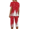 thumbnail image 3 of Lorytime Pjs Sets for Women Short Sleeve Christmas Tree Crew Neck Button Down Shirt Capri Pants Festive Sleepwear Gift, 3 of 5