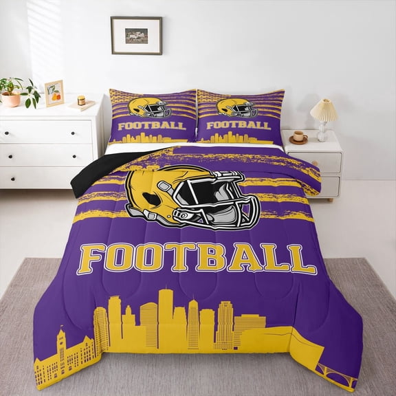Erosebridal American Football City Bedding Twin Comforter Set,Minnesota Down Comforter,Yellow Rugby Helmet Bedding Sets Twin with Comforter For Boys,Lightweight Room Decoration Reversible,2 Pieces