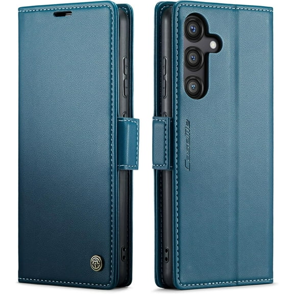QLTYPRI Wallet Case for Samsung Galaxy S25, Premium PU Leather Magnetic Flip Folio Case with RFID Blocking Credit Card Slots Kickstand Shockproof Protective Phone Cover - Blue