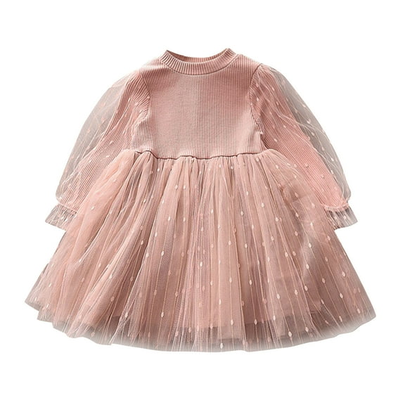Staki Girl Dress Long Sleeve Toddler Dress Baby Girls Tiered Party Sequin Tulle Dresses Fall Winter Clothes for Girls(Pink,12-18 Months)
