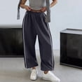 thumbnail image 2 of hlysgo Track Pants for Women Wide Leg High Waisted Baggy Joggers Pant Side Stripe Drawstring Ankle Trousers with Pockets Dark Gray,M, 2 of 5