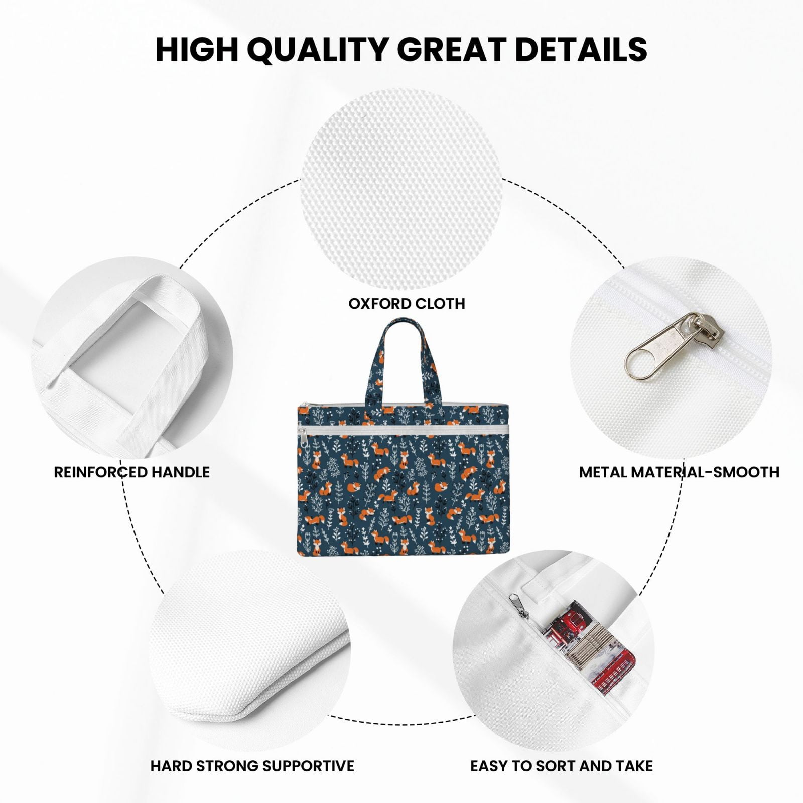 Kdxio cute fall fox File Tote Document Bag Business Briefcase Bag Document Organizer Tote Briefcase for Letter A4 Files Business Teacher Office Bag