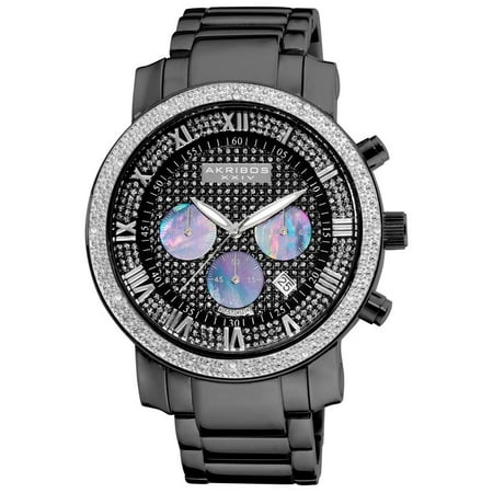 Akribos XXIV Grandiose Chronograph Black Crystal-pave Dial Black Ion-plated Mens Watch AK439BK