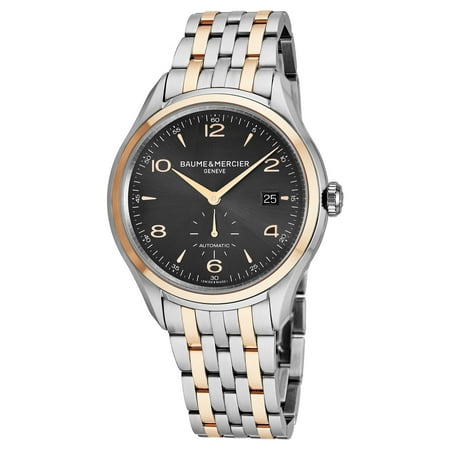 Date Swiss Automatic Watch - Baume & Mercier Baume Mercier Men's MOA10210 'Clifton' Grey Dial Stainless Steel/Rose Gold Swiss Automatic Watch