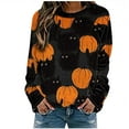 thumbnail image 1 of Chandail en Molleton Citrouille Chat pour Femmes Halloween Col Rond Pull Manches Longues Hauts Décontractés Amples, 1 of 5