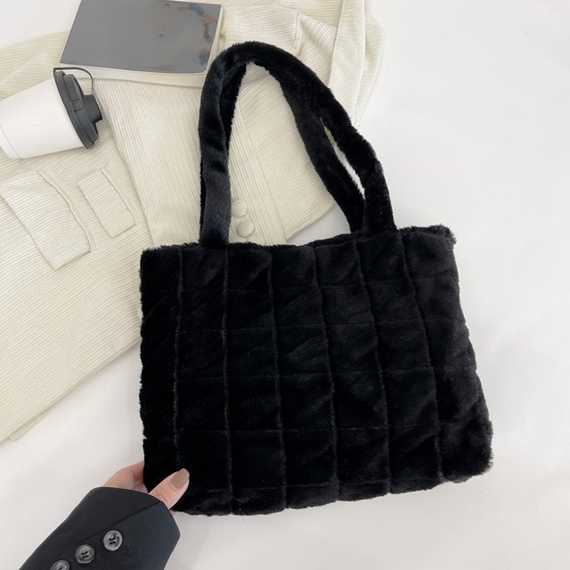 Bolsa de felpa Casual Otoño Invierno Mujer Fluffy Large Shoulder Tote (Negro) Tmvgtek Para estrenar