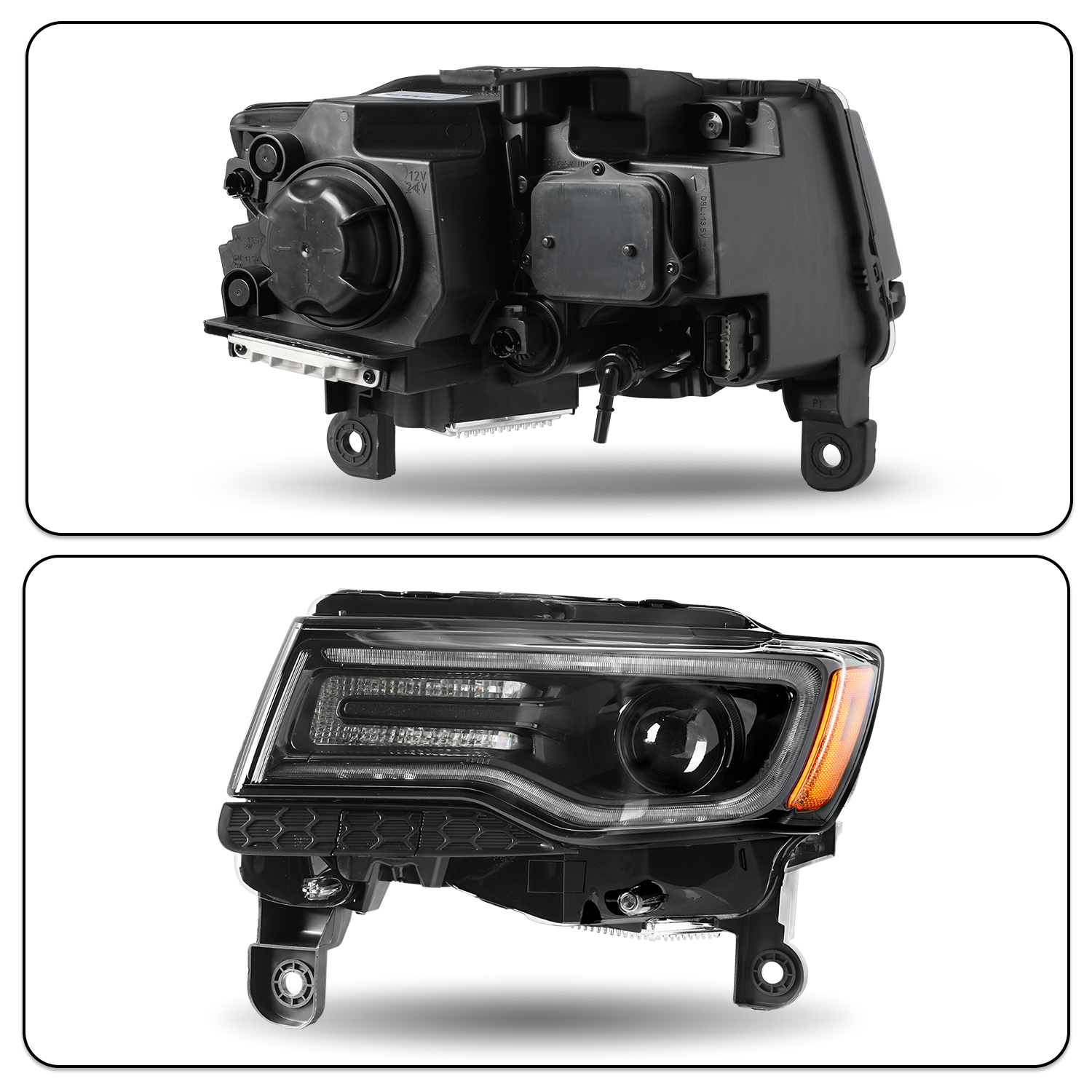 Black Headlights For 2014-2021 Jeep Grand Cherokee w/Bulbs&Ballast HID Lamp LH/RH