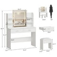 thumbnail image 4 of Kojooin Vanity Desk with Lighted Mirror, Makeup Vanity Set with Power Outlet, Cushioned Stool, Vanity Table with 6 Shelves, 2 Large Drawers, and 3 Color Light Adjustable Brightness, 4 of 7