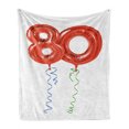 thumbnail image 1 of 80th Birthday Soft Flannel Fleece Throw Blanket, Birthday Grandparent Party Balloons with Curvy Swirls Print, Cozy Plush for Indoor and Outdoor Use, 70" x 90", Red Green and Blue, by Ambesonne, 1 of 6