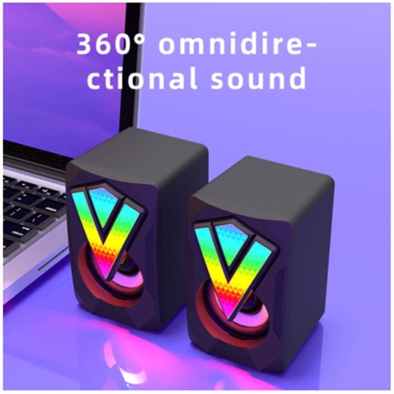 NFTIGB Gaming Speakers Computer Speaker USB 3.5mm AUX Portable RGB Illumination 3Wx2 Surround Sound Bookshelf Speakers Happy Office Desktop PC Tablet