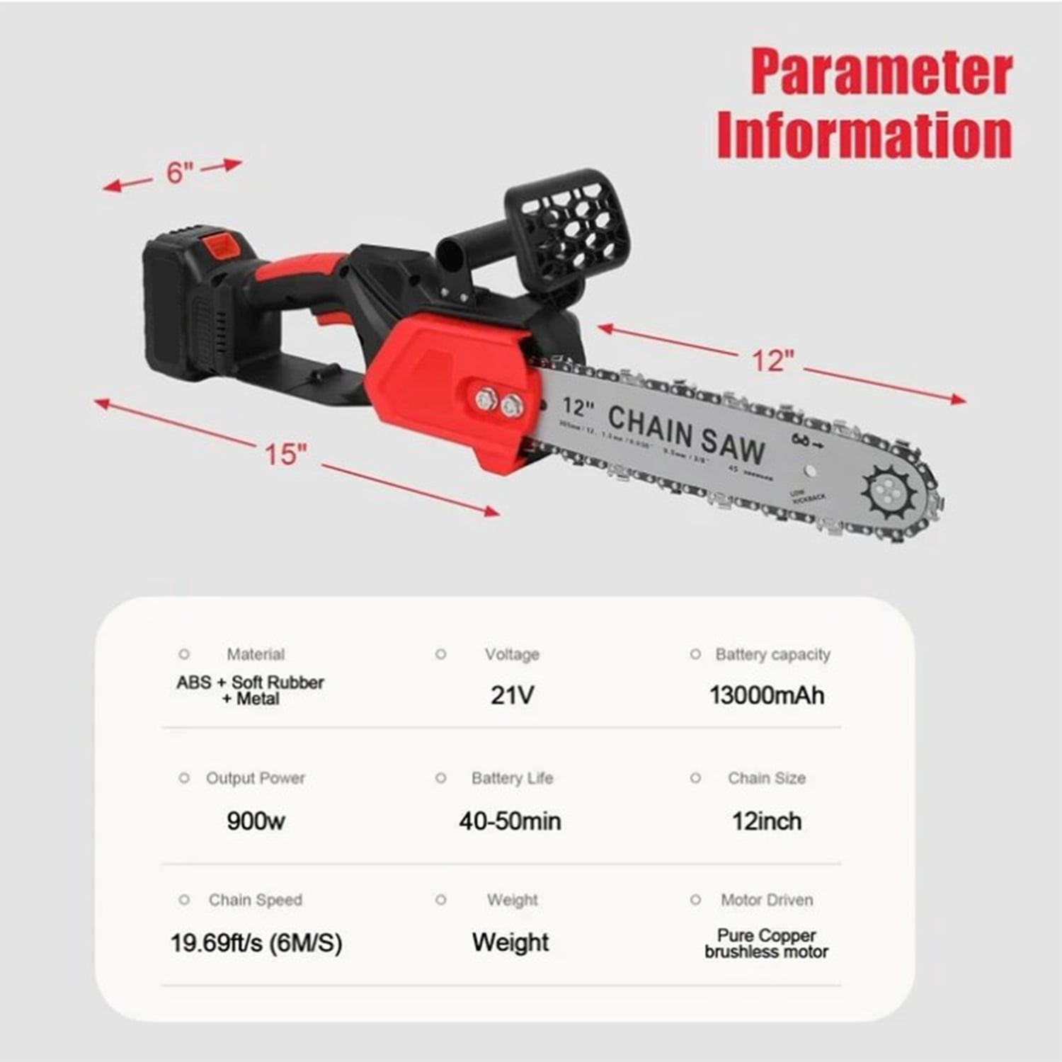 12" Electric Chainsaw Cordless Handheld Chain Saw Wood Cutter + Battery 2 Chains, Ideal for Medium Yard, Garden, and Farm Wood Cutting