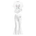 thumbnail image 5 of Angala Valentine's Day Girls Casual Fashion Outfit Bow Short Sleeve Top And Long Pants Comfy Two Piece Playwear Cozy Stylish Children Outfit Set 7-8 Years, 5 of 5