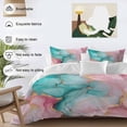 thumbnail image 3 of 3 Piece Teal Pink Duvet Cover Set Full Size, Microfiber Comforter/Quilt Cover with Corner Ties and 2 Pillowcases, Modern Marble Art Ink Painting Abstract All Season Soft Bedding with Zipper Closure, 3 of 8