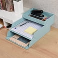 thumbnail image 2 of shiyou-2 Tier Stackable Letter Tray, Desktop Paper Tray Document File Organizer, Plastic Blue Desk Tray for A4 Paper Magazine, Receipts, Office Supplies, 2 of 4