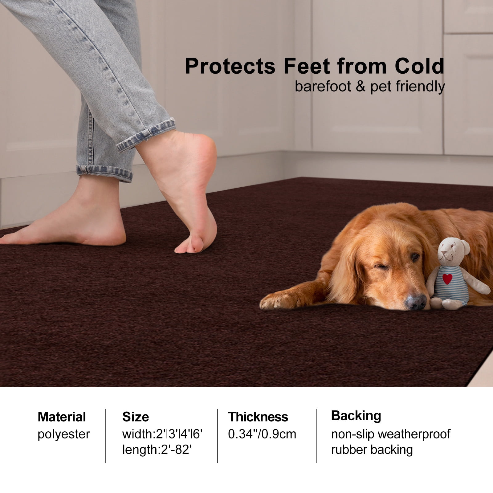 ANTPOP 3'x4' Runner Rugs Outdoor Indoor Utility Non-Slip Carpet Runners with Rubber Backing Custom Size Area Rug Entrance Mat for Kitchen Hallway Entryway Patio Garage Laundry Dark Brown