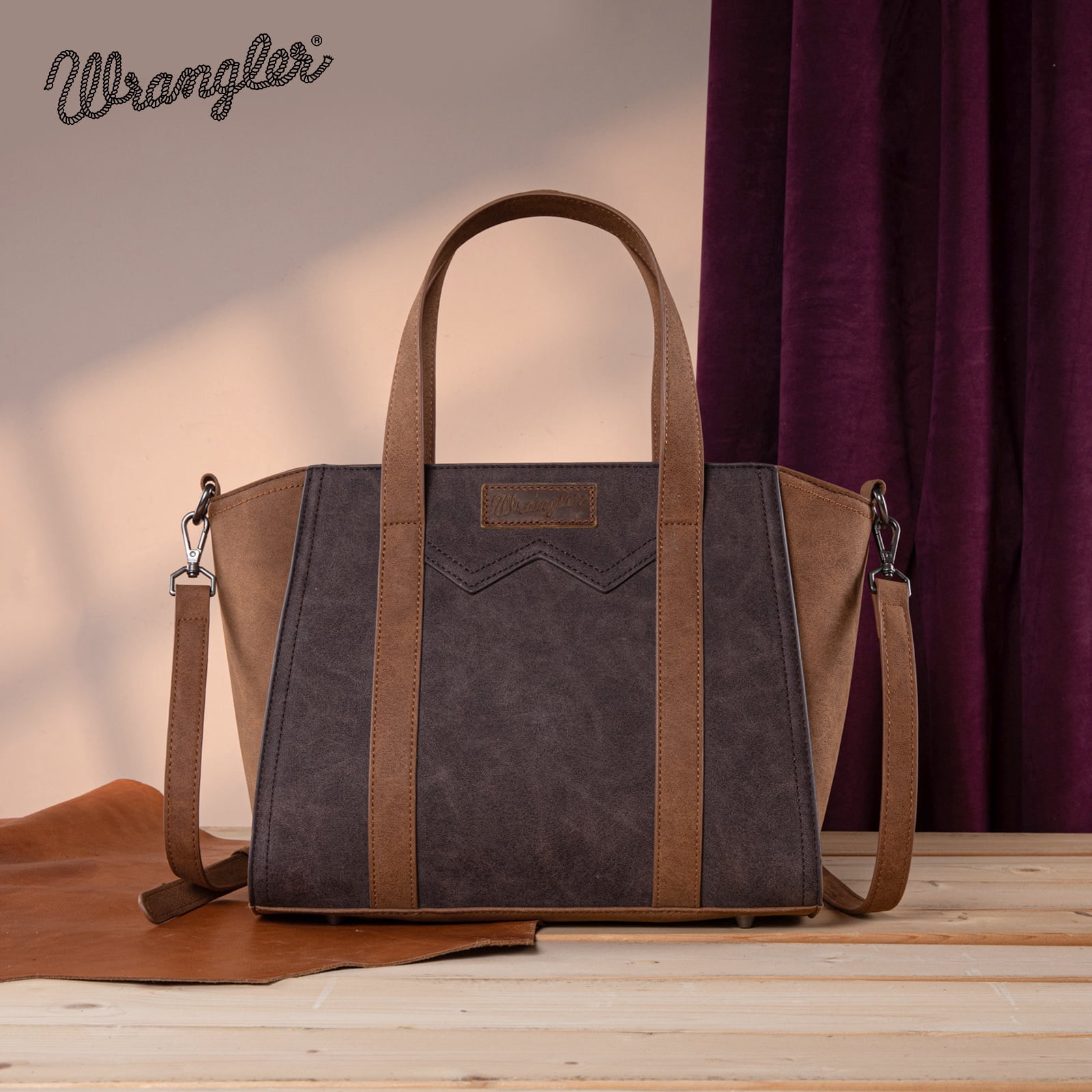 Wrangler Color Block Tote Bag for Women - Stylish Large Shoulder Purse and Handbag, Coffee