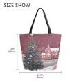 thumbnail image 5 of Open Top Canvas Tote Bag with Zipper Reusable Shopping Bag 13.5x15" Roomy Carryall Pink Christmas Trees and Houses, 5 of 9