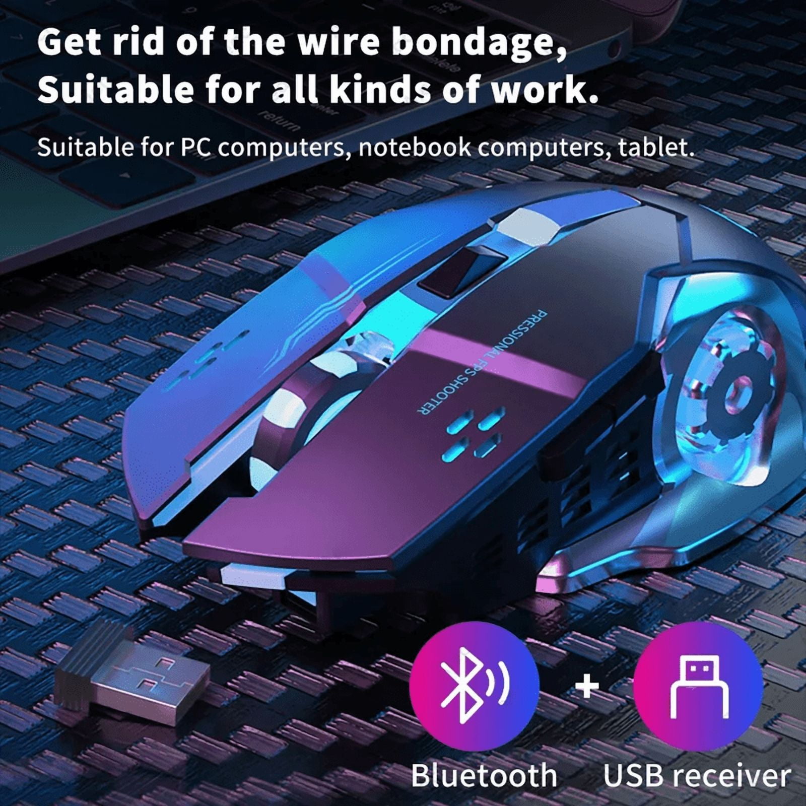 Rechargeable Wireless Bluetooth and 2.4G USB Gaming Mouse Silent Backlight E-Sports Mouse for Laptop Macbook PC Game Office