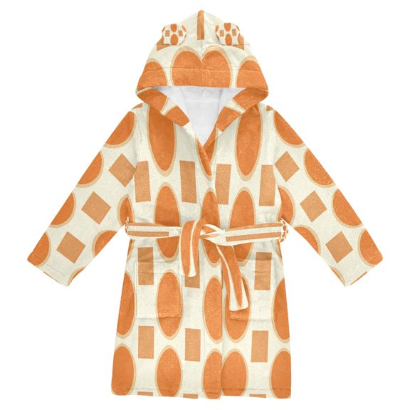 FORMRS Niños Bathrobe Unisex Hooded Robe Soft Plush Pajamas Sleepwear, Size 2-3T, Orange Geometric Pattern